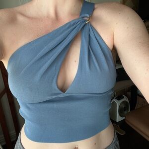Zara Blue One-Shoulder Twist Front Crop Top